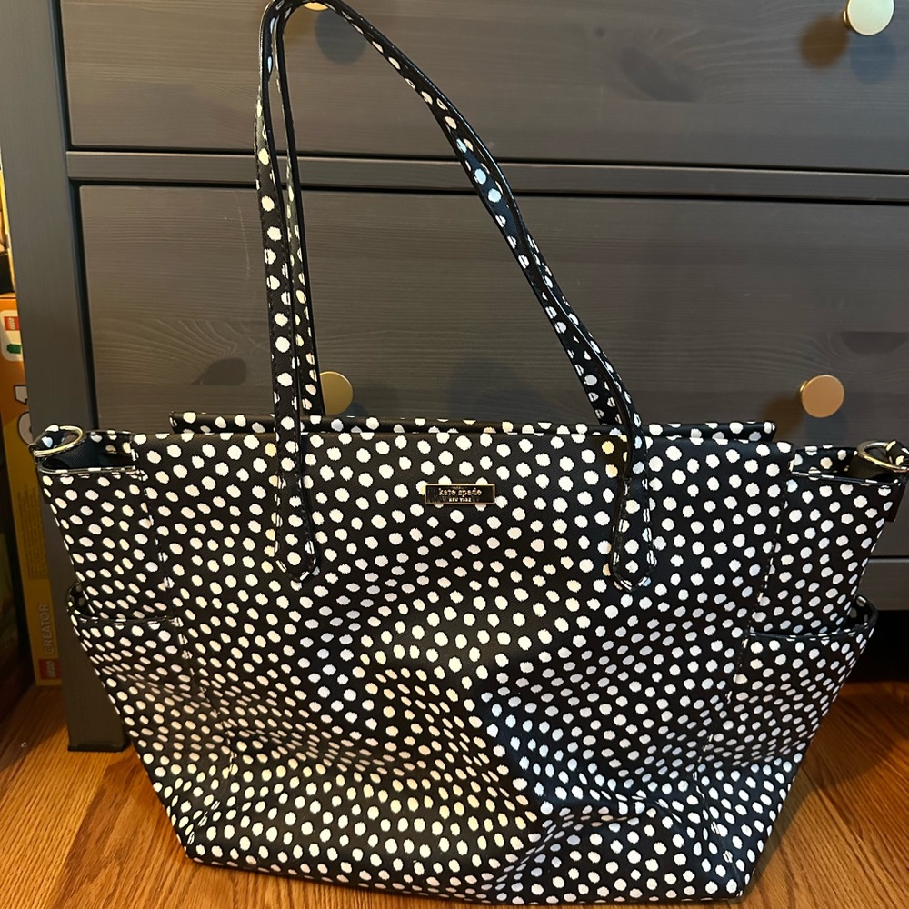 Kate Spade Black and White Dot Diaper Tote with zippered wallet